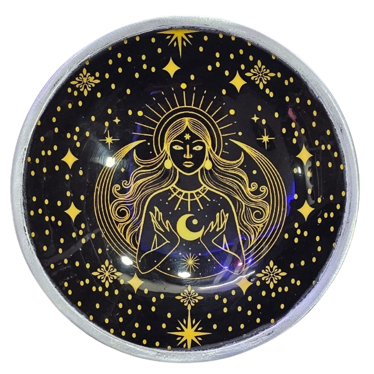 Triple Leg Enamelled Offering Plate - Gold Goddess on Black product image 4