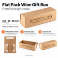Flat Pack Gift Box - Wine Box Shape (33.5x10x10.5cm) - Brown Craft