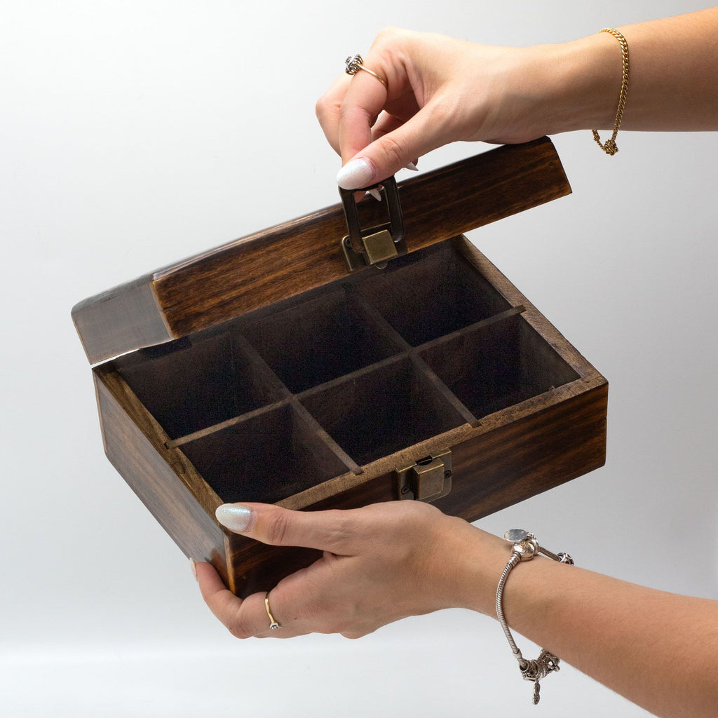 Mango Carved Tea Box - 6 Compartments