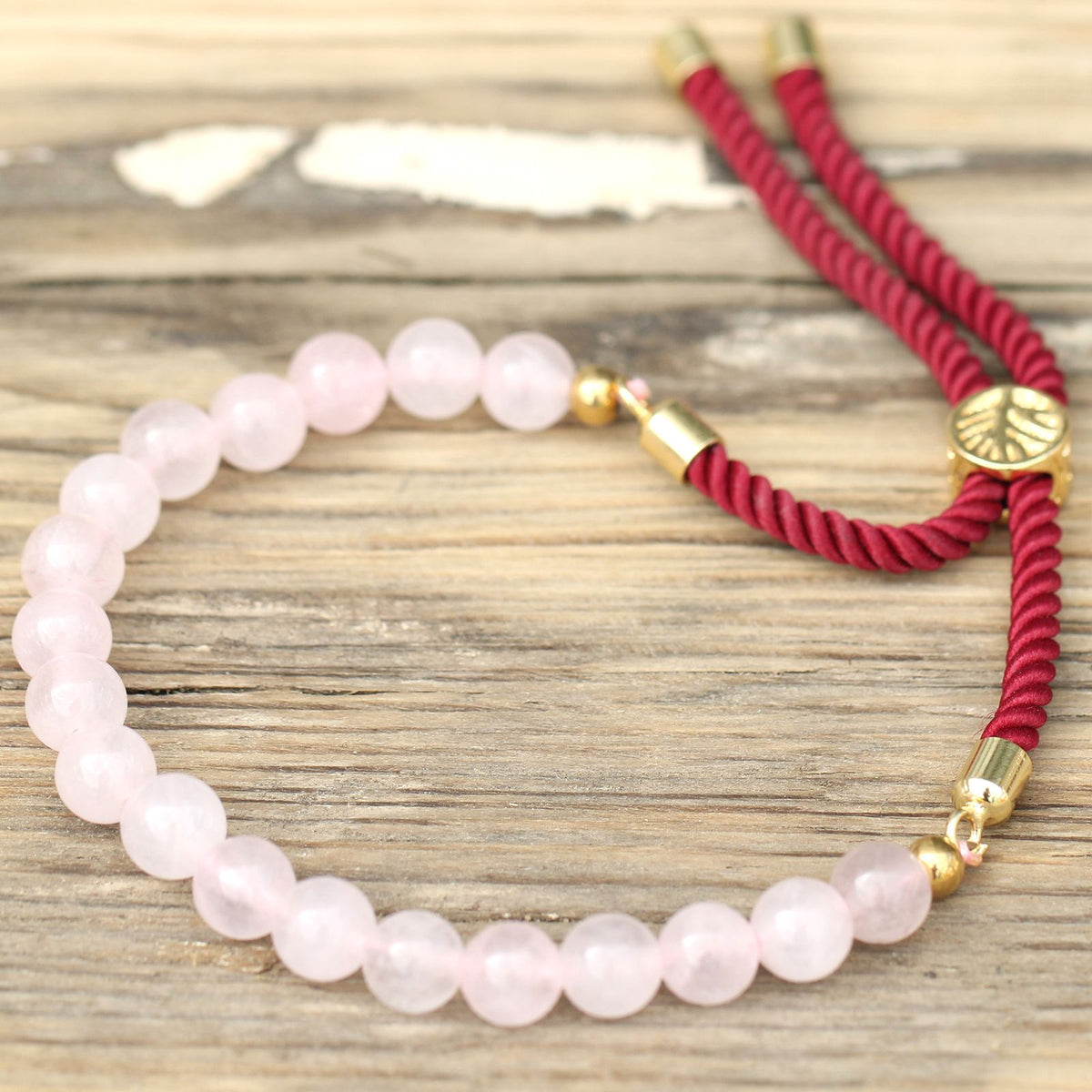 18K Gold Plated Gemstone Bordeaux String Bracelet - Rose Quartz product image 3