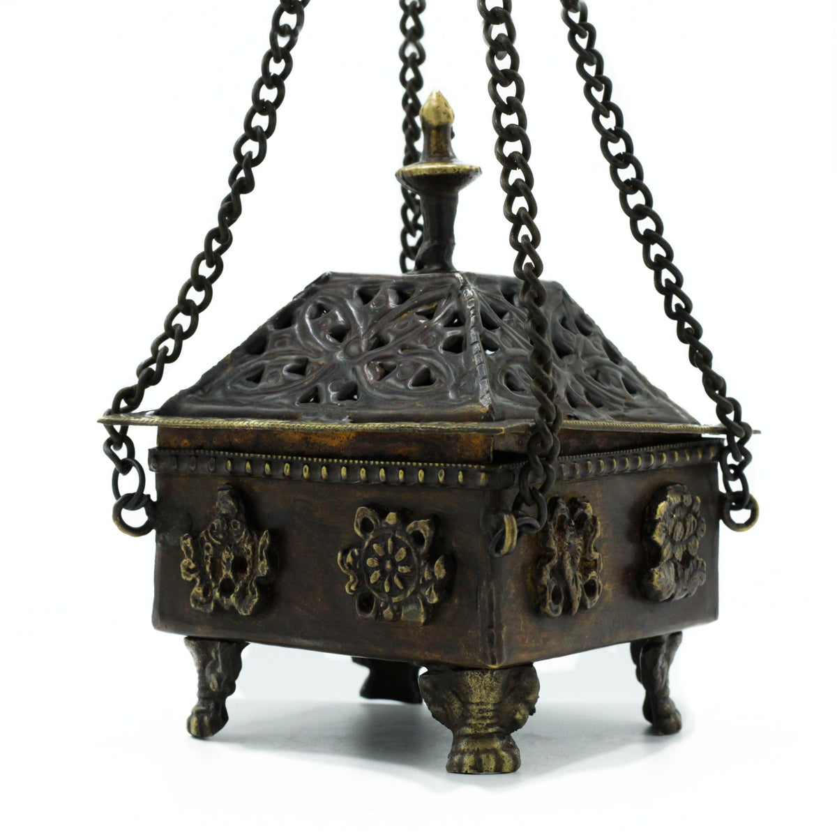 Brass Tibetan Burner - Eight Symbols Square Hanging Pot product image 3