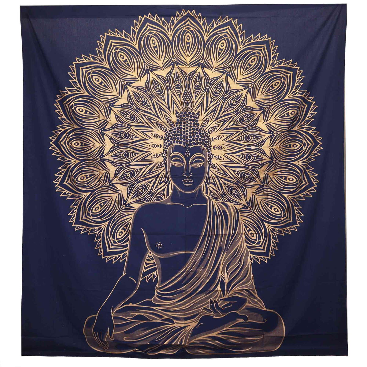 Double Cotton Bedspread + Wall Hanging - Buddha - Blue Gold product image 2