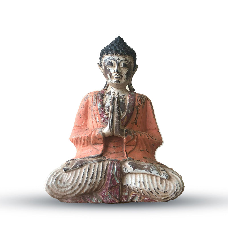 Vintage Orange Hand Carved Buddha Statue - 30cm - Welcome product image