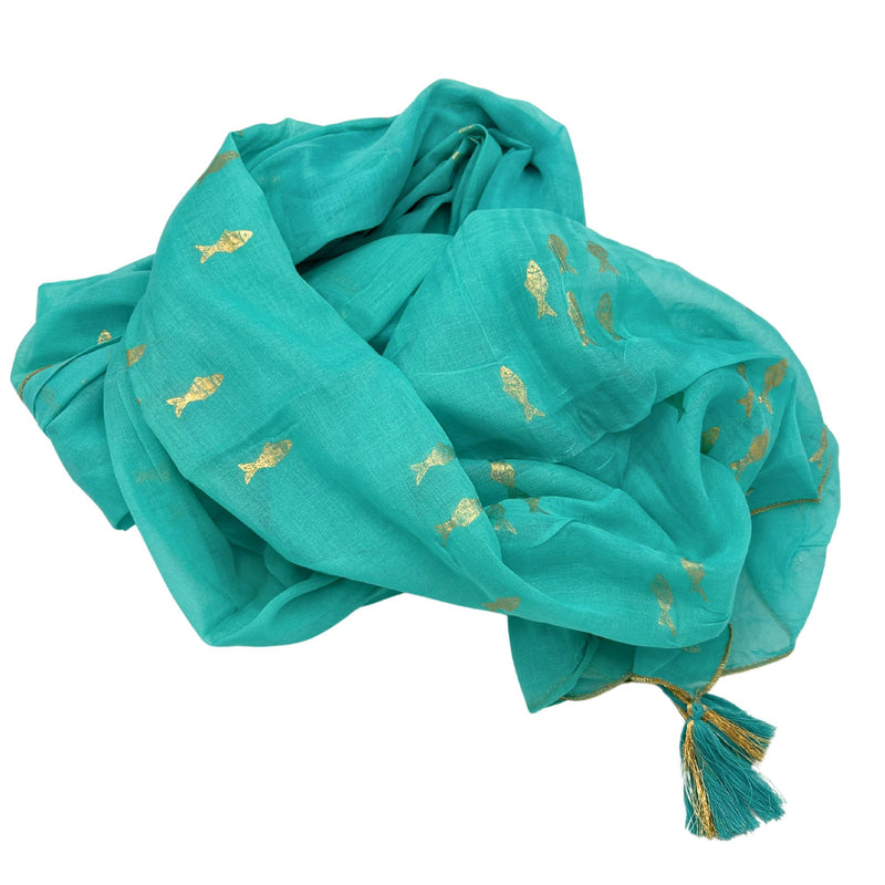 Nomad Sari Pareo – Turquoise & Gold Fish Print product image