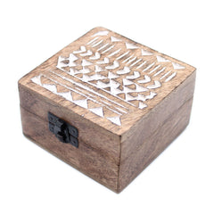 White Washed Wooden Box - 4x4 Aztec Design product image