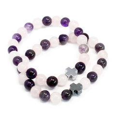 Set of 2 Gemstones Friendship Bracelets - Love - Amethyst & Rose Quartz product image 5