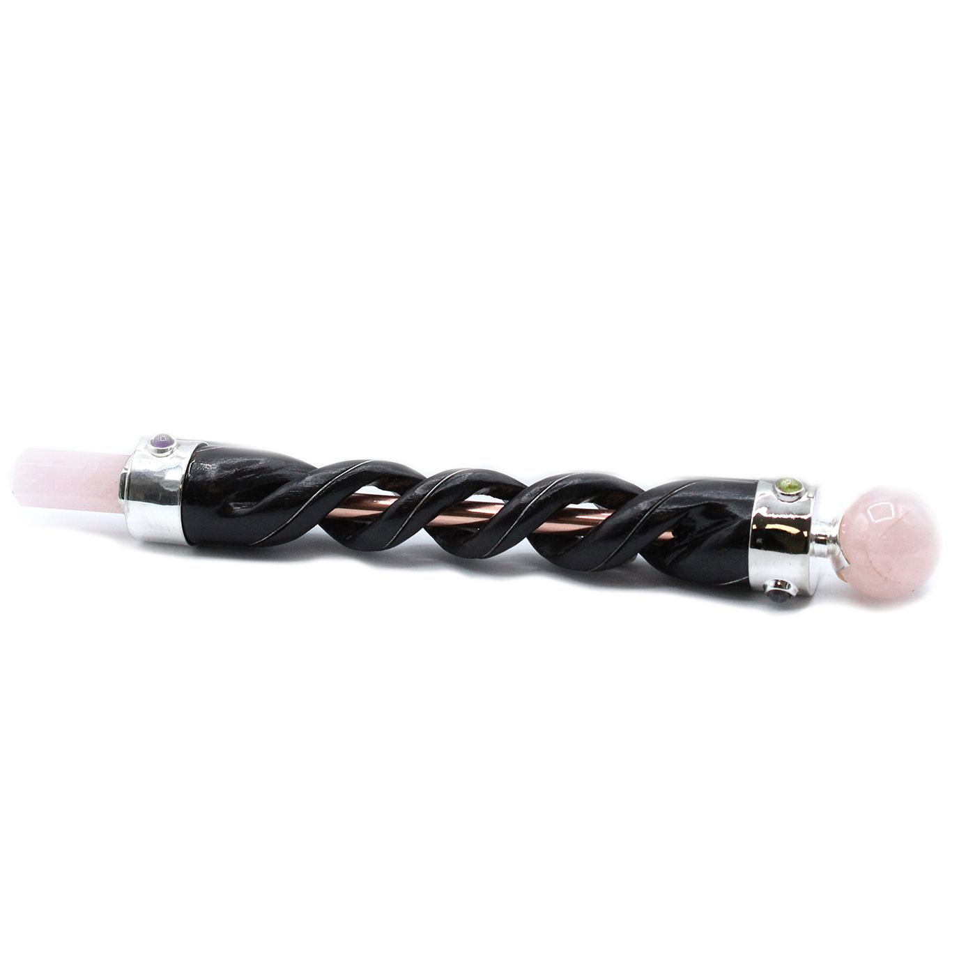 Spiral Carving Healing Wand - Copper Pipe Rose Quartz product image