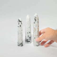 Gemstone Six Face Obelisk Point approx 17cm - Rainbow Moonstone product image