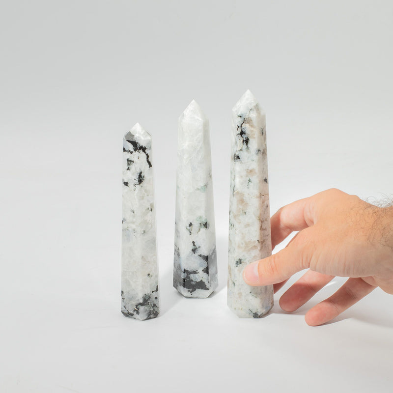 Gemstone Six Face Obelisk Point approx 17cm - Rainbow Moonstone product image