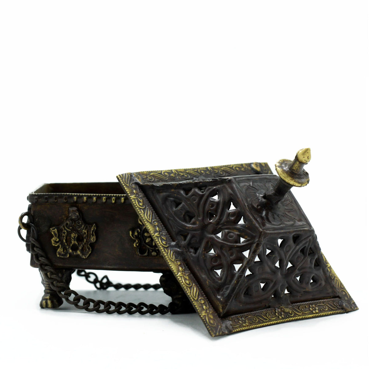 Brass Tibetan Burner - Eight Symbols Square Hanging Pot product image 2