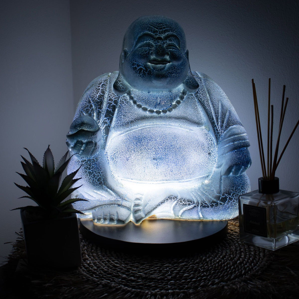 Laughing Buddha Lamp Sky Blue - Round Stand product image 3