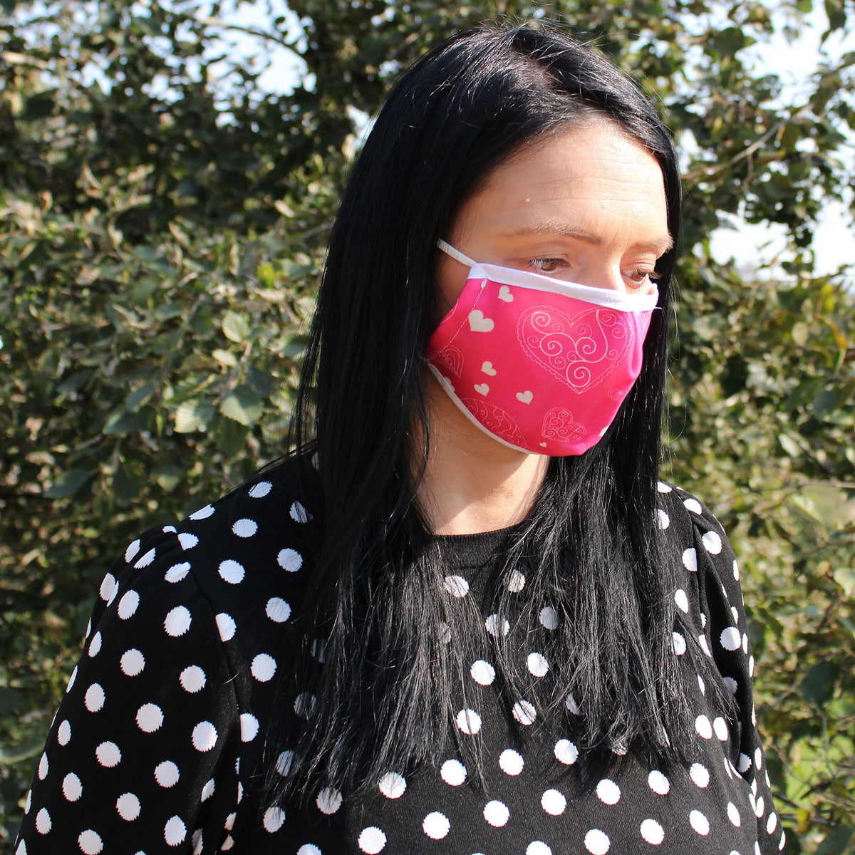 Reusable Fashion Face Covering - Pink Hearts (Adult) - product image 2