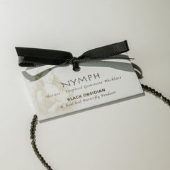 Nymph Black Obsidian Gemstone Necklace with Real Leaf Butterfly Pendant