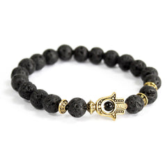 Gold Hamsa / Lava Stone - Gemstone Bracelet product image