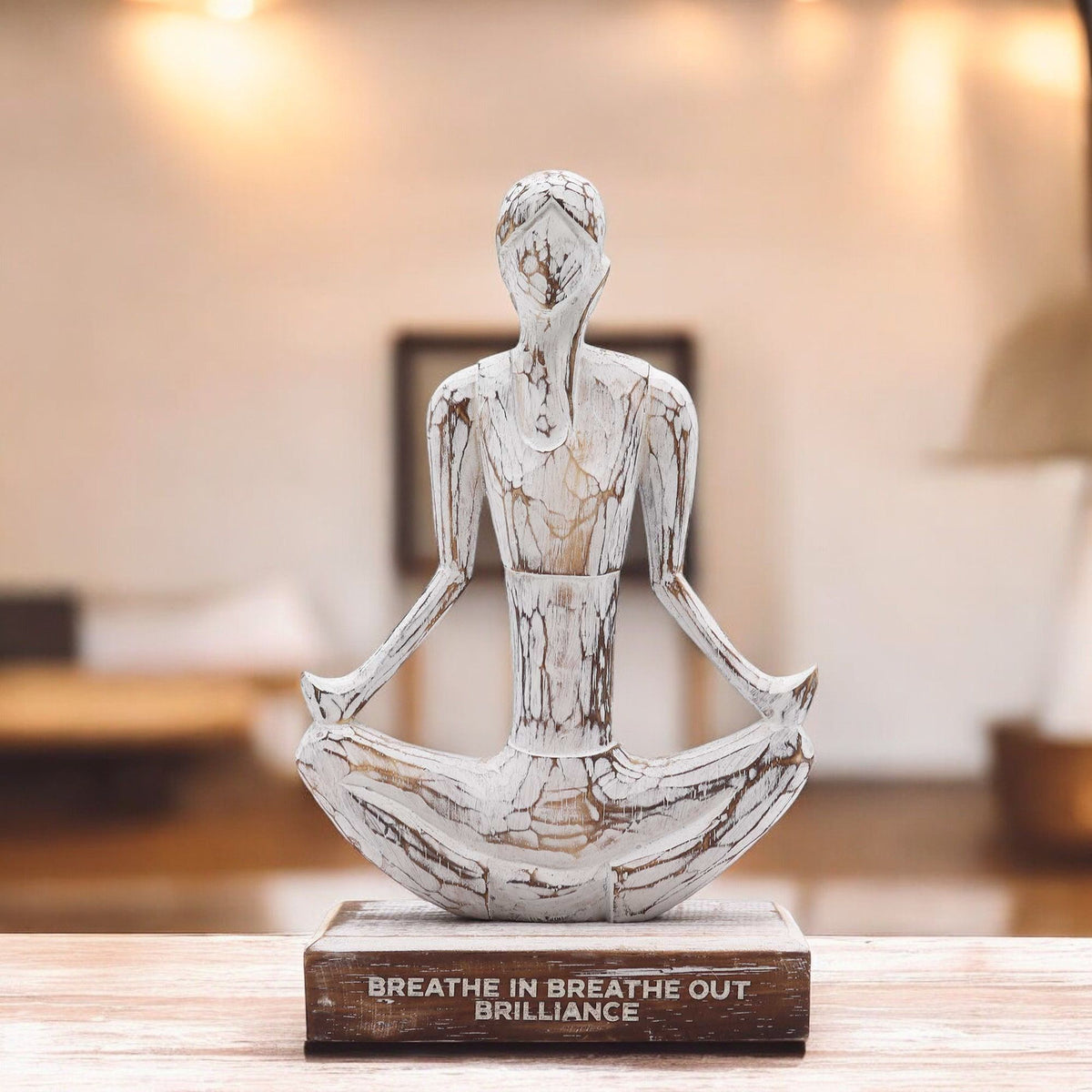Wooden Yoga Lady - Whitewash - Easy Pose - "Breathe in Breathe out Brilliance" product image 2