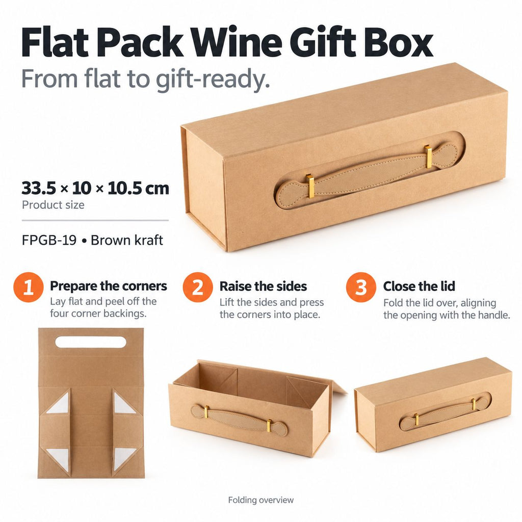 Flat Pack Gift Box - Wine Box Shape (33.5x10x10.5cm) - Black