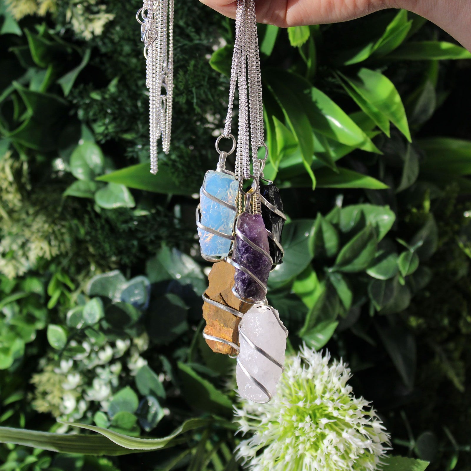 Cascade Wrapped Gemstone Necklace - Rough Amethyst product image