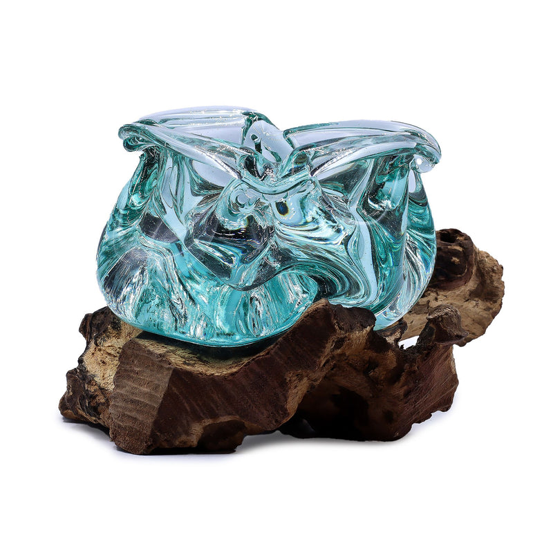 Molten Glass Chunky Ashtray / Candle Holder on Wood 23cm product image