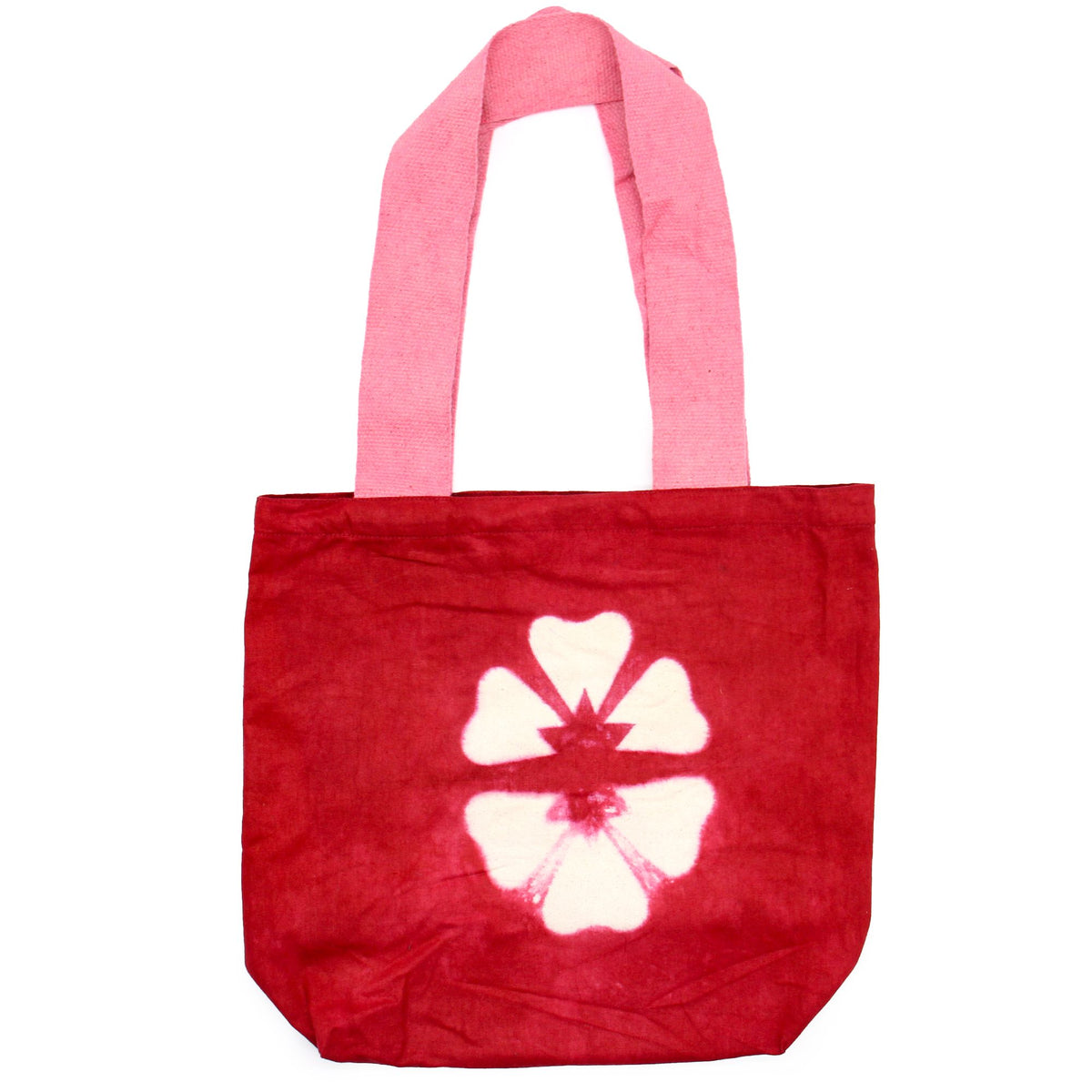 Natural Tye-Dye Cotton Bag (8oz) - 38x42x12cm - Maroon Flower - Pink Handle product image