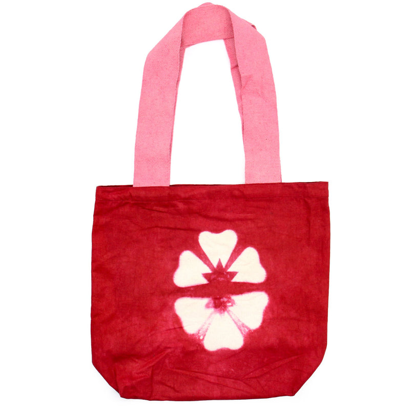 Natural Tye-Dye Cotton Bag (8oz) - 38x42x12cm - Maroon Flower - Pink Handle product image