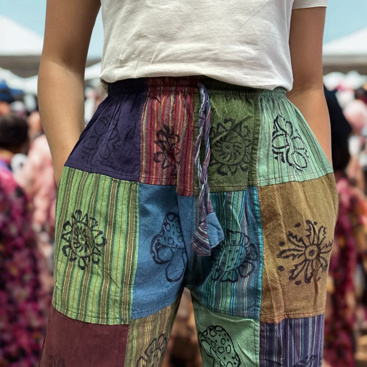 Nomad Sari - Mushroom Pants - Block Print Designs -Green Tones S/M product image 5
