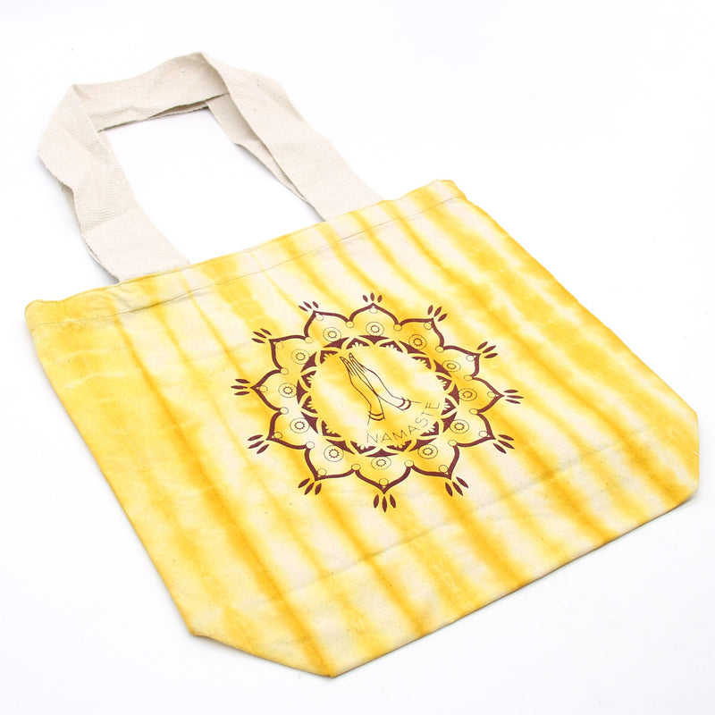 Tye-Dye Cotton Bag (6oz) - 38x42x12cm - Namaste Hands - Yellow - Natural Handle product image