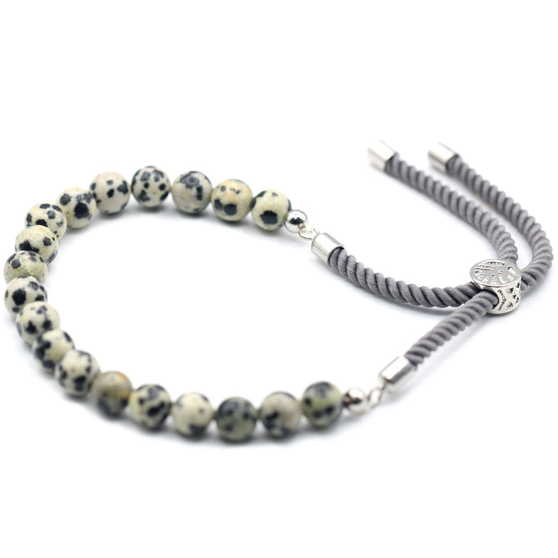 925 Silver Plated Gemstone Charcoal String Bracelet - Dalmatian Jasper product image