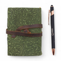 Fat Deckled Leather Notebook – Green Maze Pattern – 12.7×8.9 cm product image 4