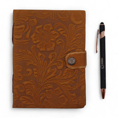 Leather Embossed Notebook – Tan Floral Pattern – 17.8×12.7 cm product image 5