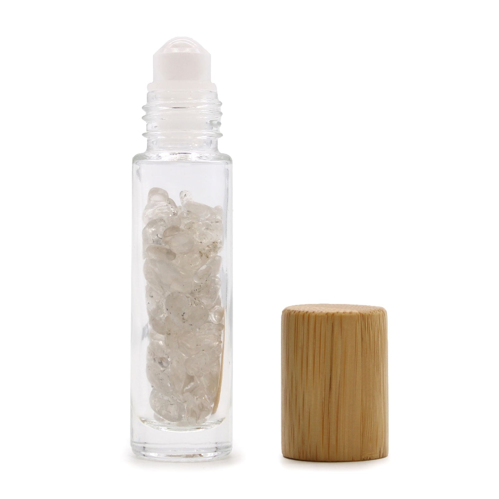 Gemstone Essential Oil Roller Bottle - Rock Quartz - Wooden Cap product image