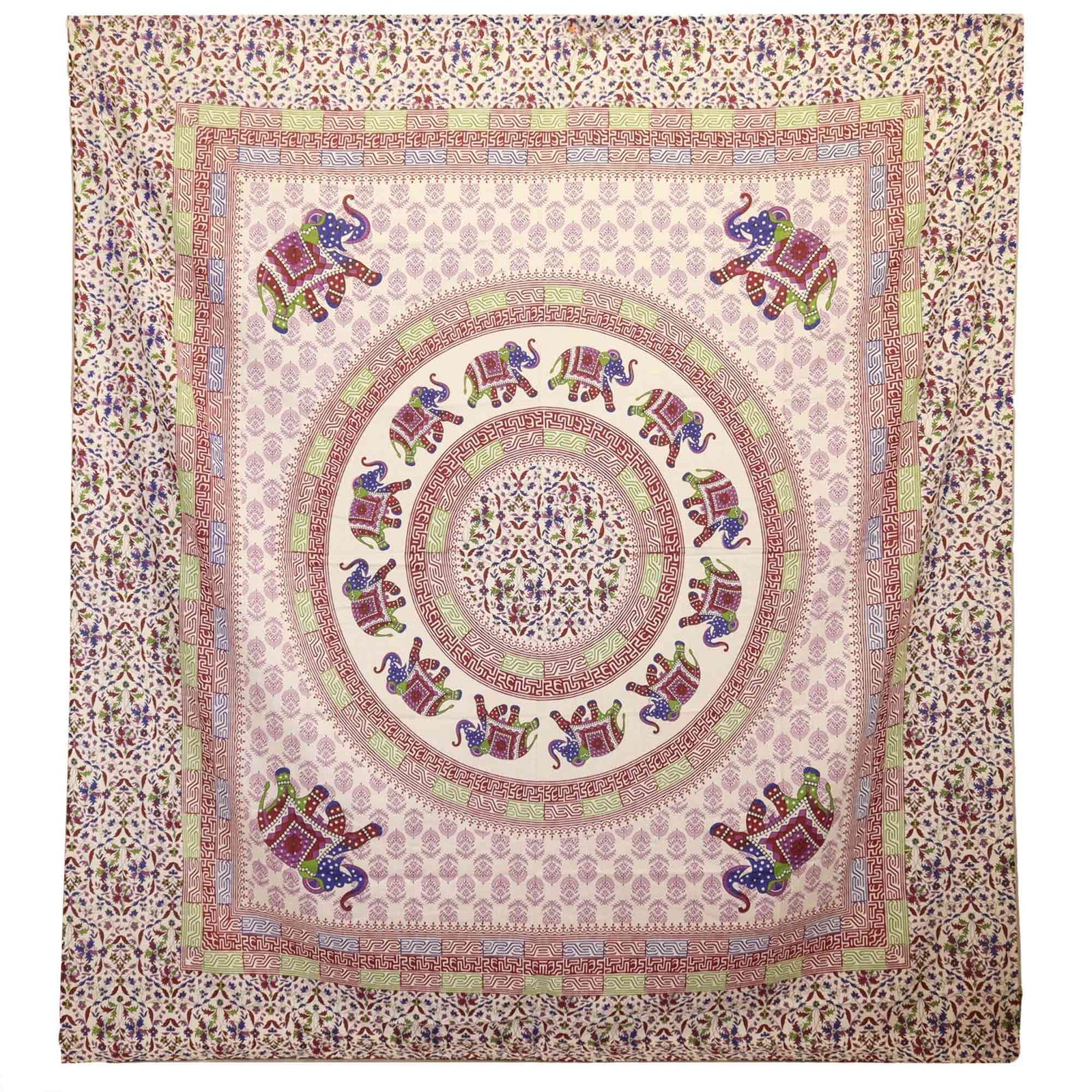 Wall Hanging / Spread - Elephant Mandala - Purple/Blue on Cream product image