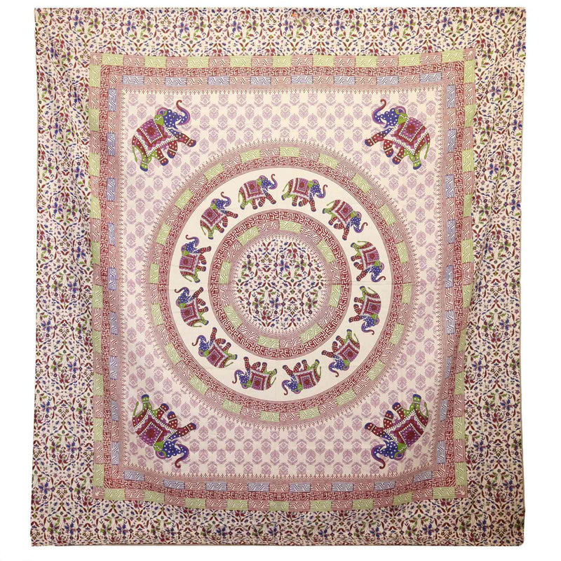Wall Hanging / Spread - Elephant Mandala - Purple/Blue on Cream product image