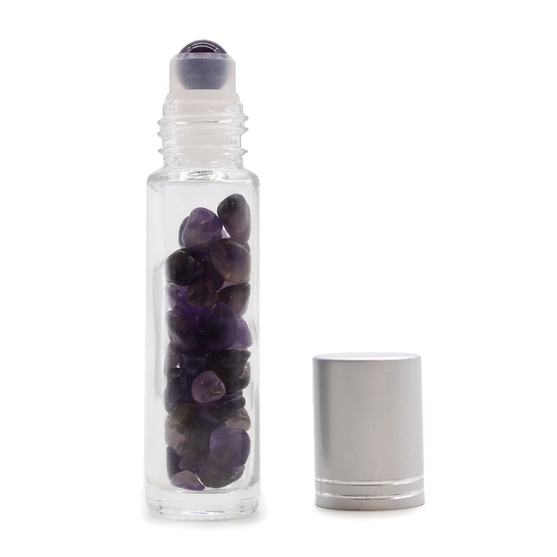 Gemstone Essential Oil Roller Bottle - Amethyst - Silver Cap product image