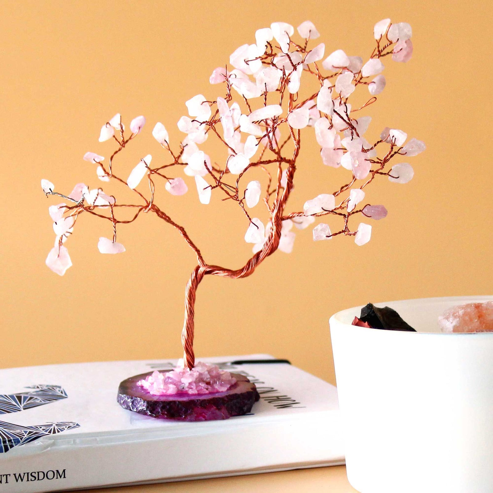 Lrg Gemstone Tree - Rose Quartz on Pink Agate Base (100 stones) product image