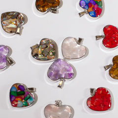 Steel Cased Pendant Hearts - 12 Assorted Gemstone Chips & Shells product image 4