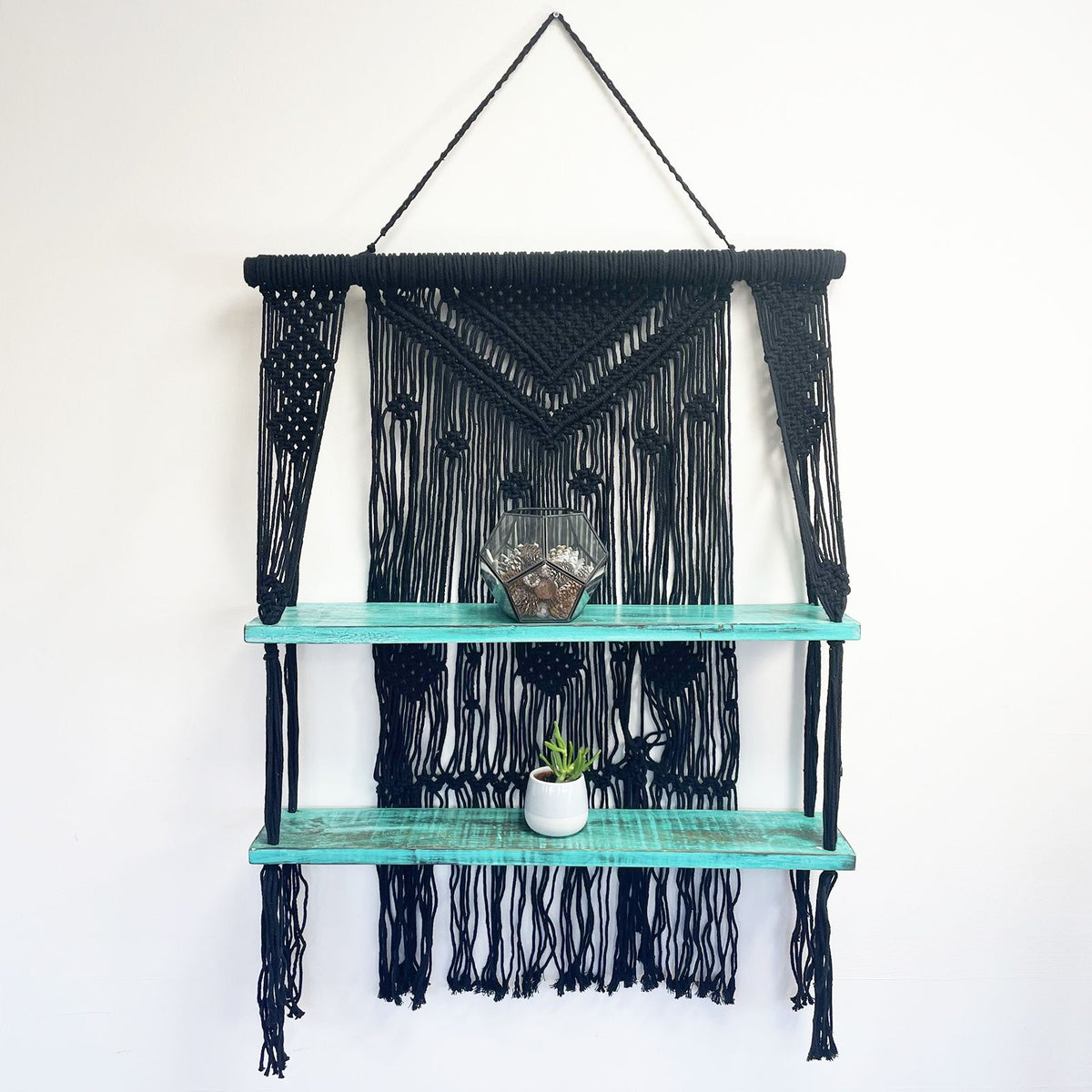 Black Macrame Hanging Shelves - Turquoise product image 4