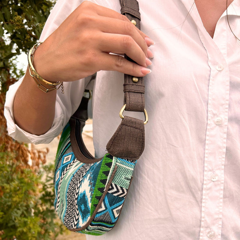 Jacquard Hobo Bag - Bold Greens (brown strap) product image