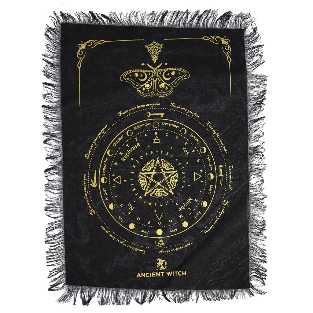 Ancient Witch Pendulum Divination Cloth - Mystic Moth - Black & Gold product image 2