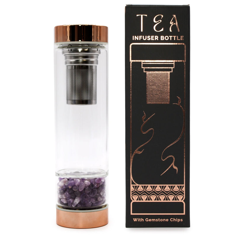 Crystal Glass Tea Infuser Bottle - Rose Gold - Amethyst product image
