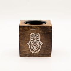 Square Mango Wood Oil Burner - Hamsa product image
