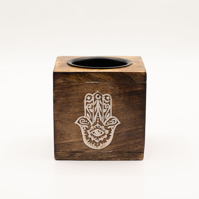 Square Mango Wood Oil Burner - Hamsa product image