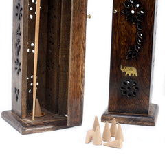 Square Incense Tower - Brass inlay - Mango Wood product image 4