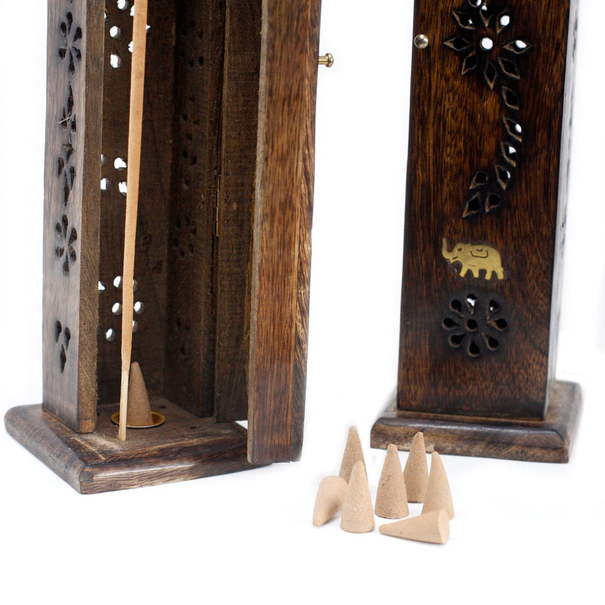 Square Incense Tower - Brass inlay - Mango Wood product image 4