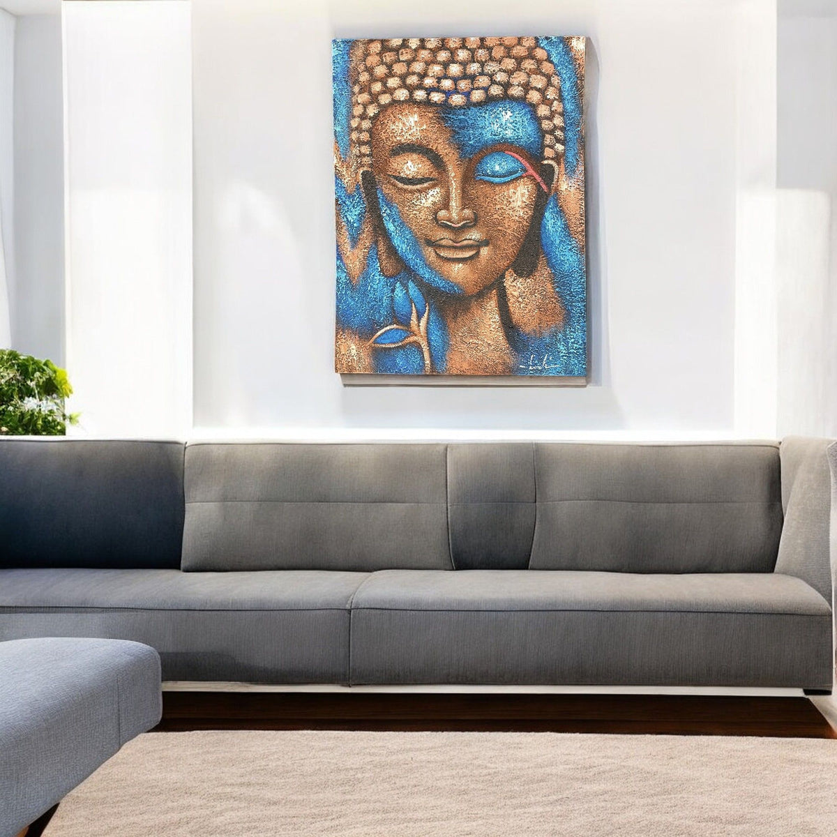 Buddha Painting - Bronze & Blue Flower 75x55cm product image 3