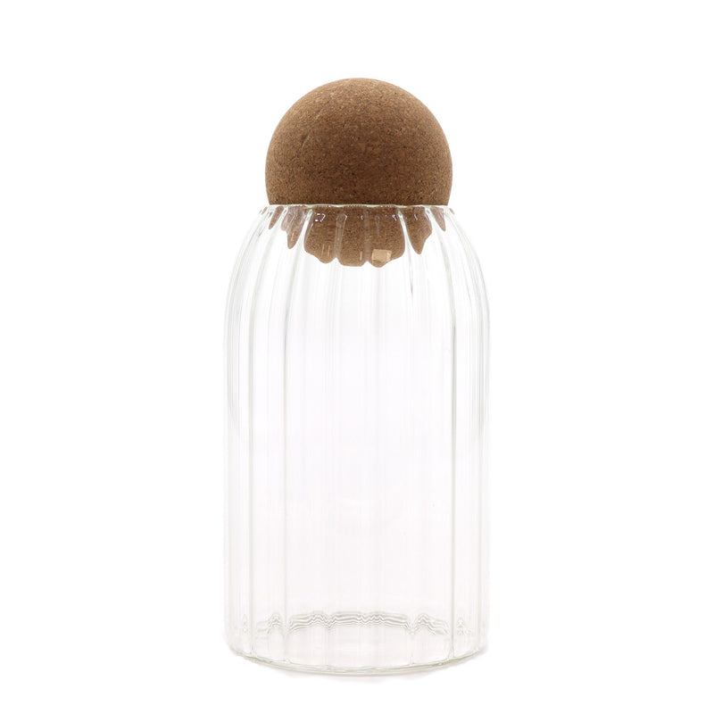 Cottage Cork-Ball Glass Jar - Ribbed - 15cm product image