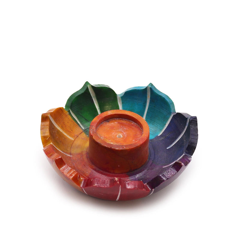 Soapstone Small Lotus Flower Incense Holder - Chakra Colours product image