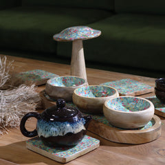Mango Wood Tray with 3 Bowls - Mediterranean Tile pattern product image 2