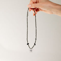 Nymph Black Obsidian Gemstone Necklace with Real Leaf Butterfly Pendant