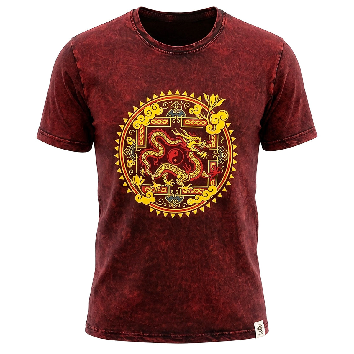 Nomad Sari Stonewashed Cotton T-Shirt - Dragon Mandala - Maroon - XL product image 5
