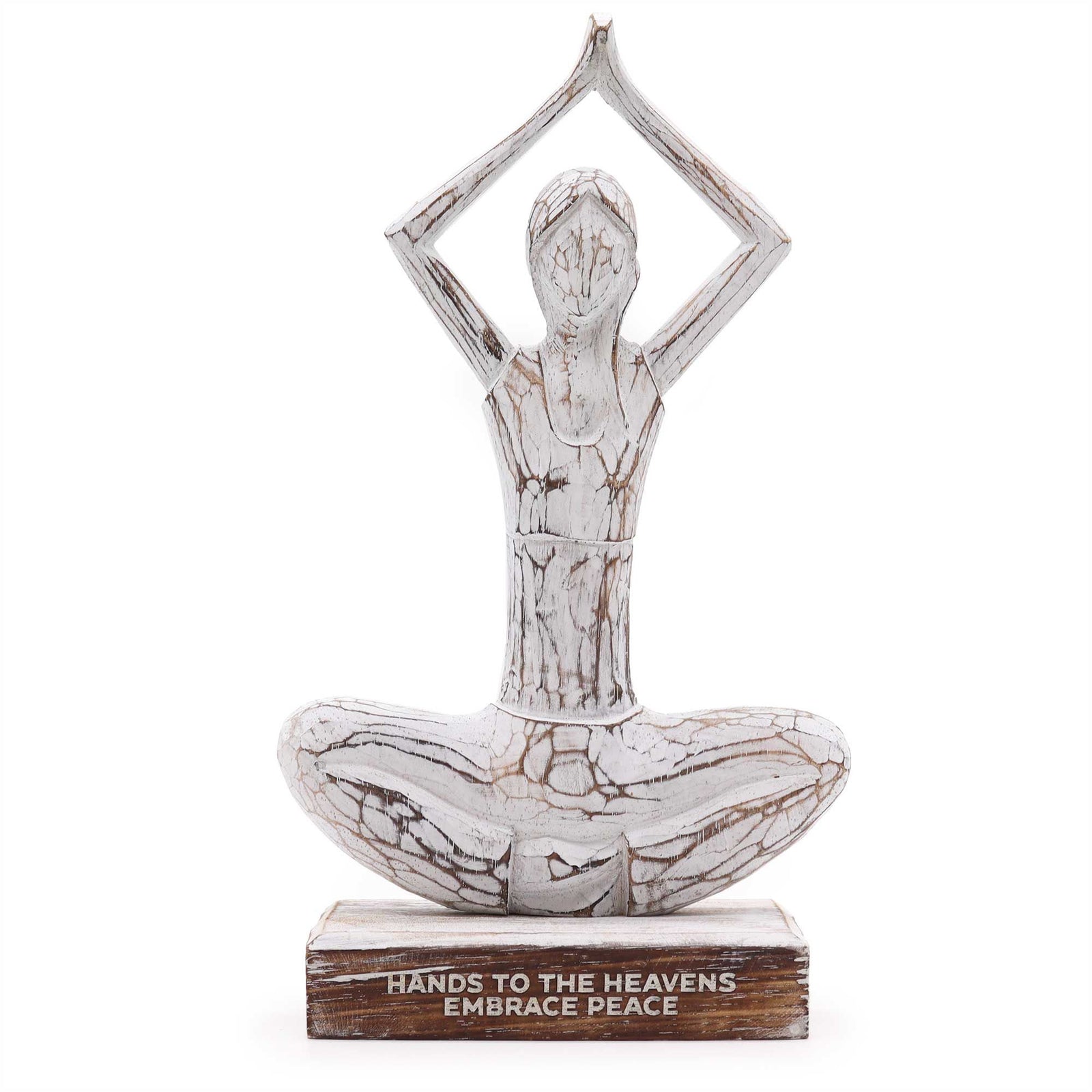 Wooden Yoga Lady - Whitewash - Hands Up Pose - "Hands to the Heavens Embrace Peace" product image